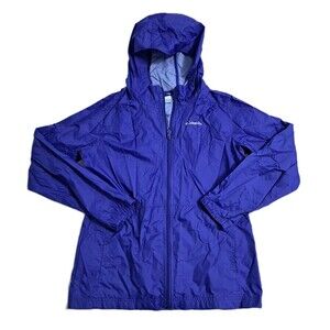 Columbia Kids XL Hooded Full Zip Windbreaker Rain Jacket Blue Purple Nylon